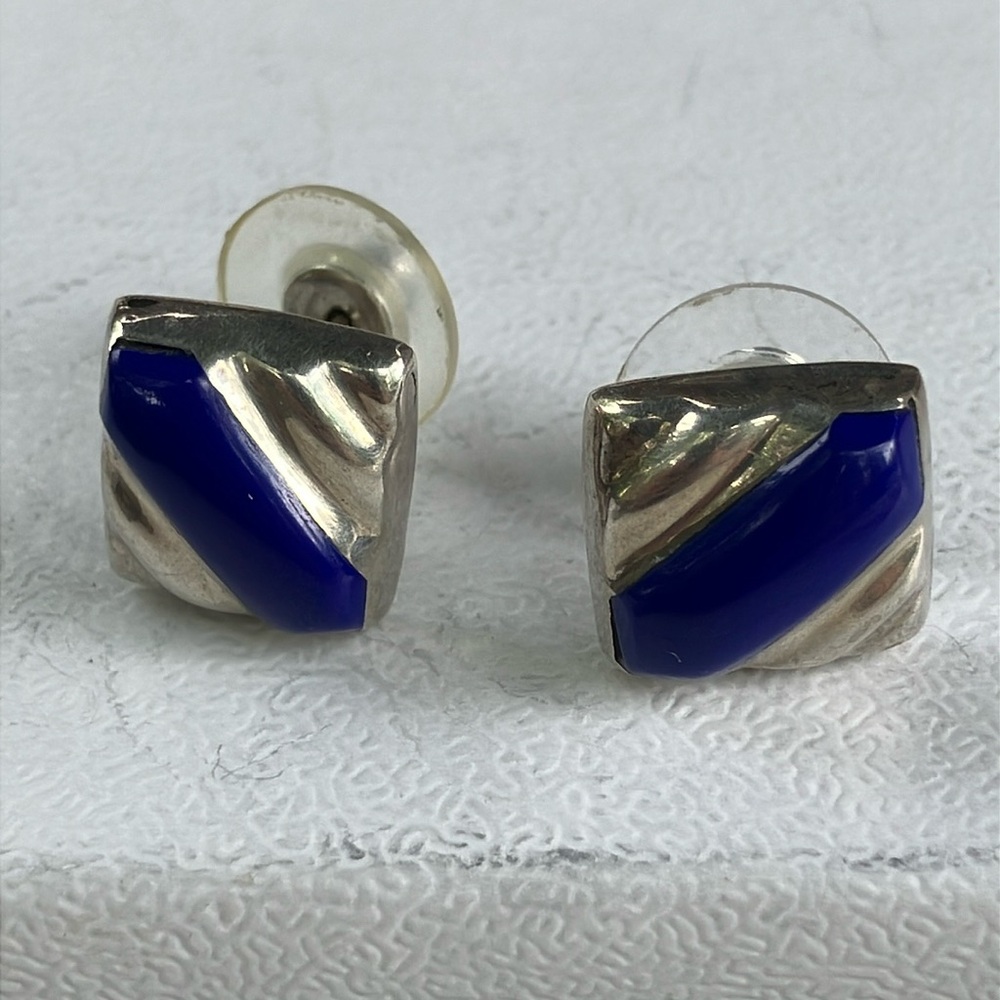 Sterling Silver and Blue Lapis Geometric Post Earrings